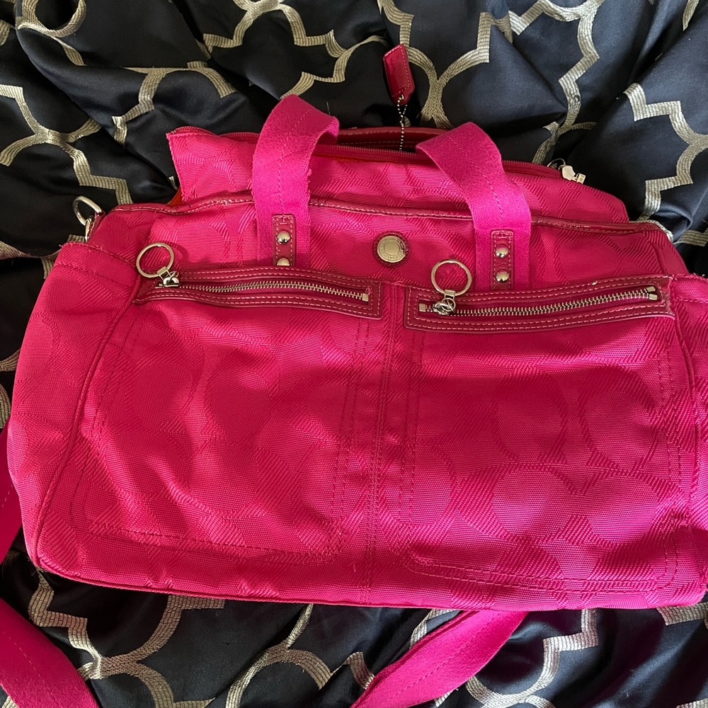 Coach pink C patterned diaper bag
